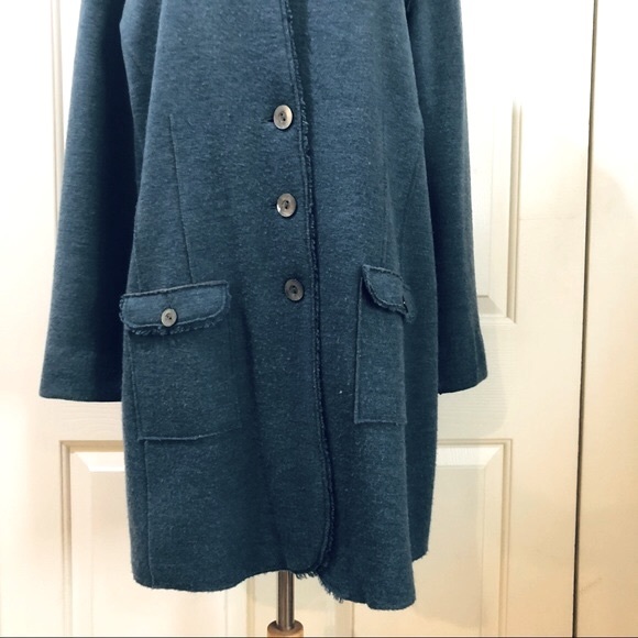 Eileen Fisher Boiled Wool Pockets Teal Color Jacket Coat Size Large - Picture 4 of 14
